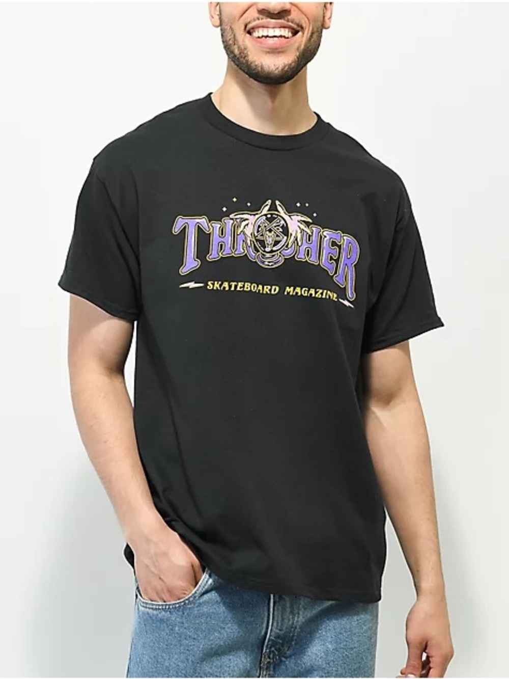 Thrasher Magazine FORTUNE LOGO Skateboard T Shirt BLACK